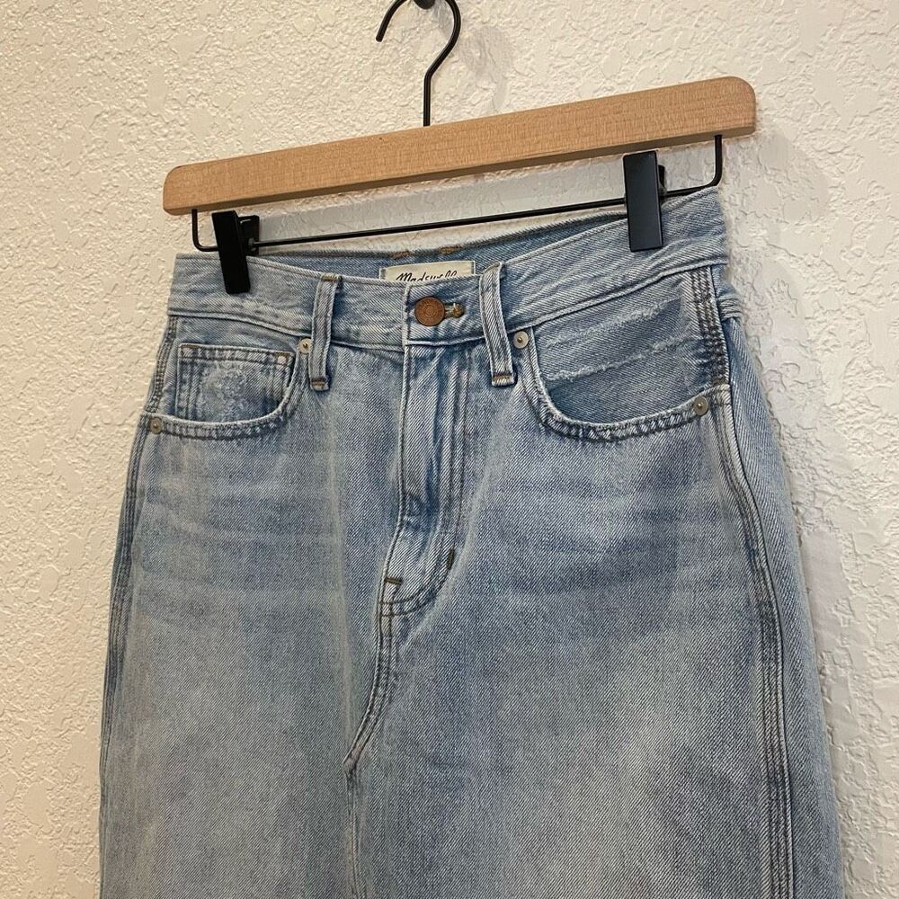 Madewell Light Wash Rigid Jean A Line Double Denim Country Cowboy Midi Skirt Siz - Picture 4 of 10